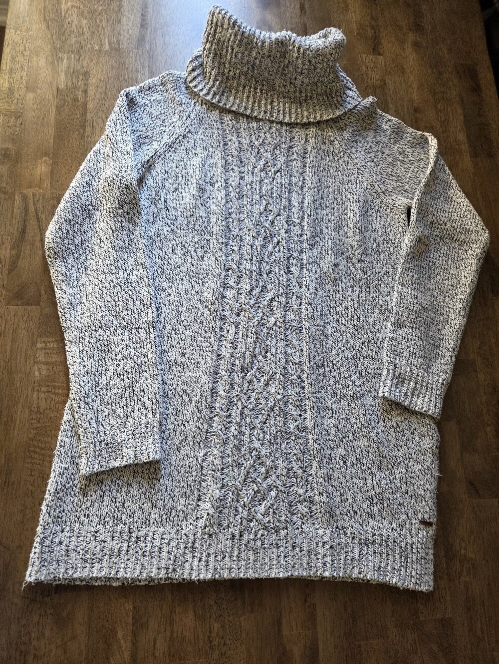 Roots Speckled Long Cable Knit Turtleneck Sweater